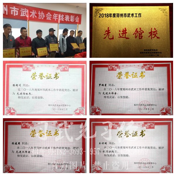 河南少林小龙武校获郑州市武管中心表彰为武术工作先进馆校